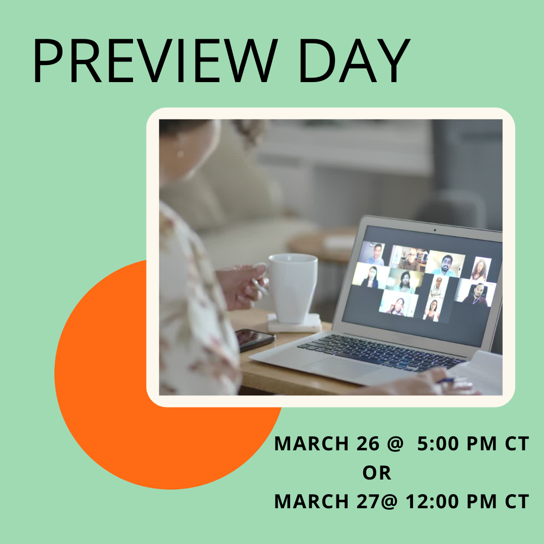 person in zoom meeting with preview day info