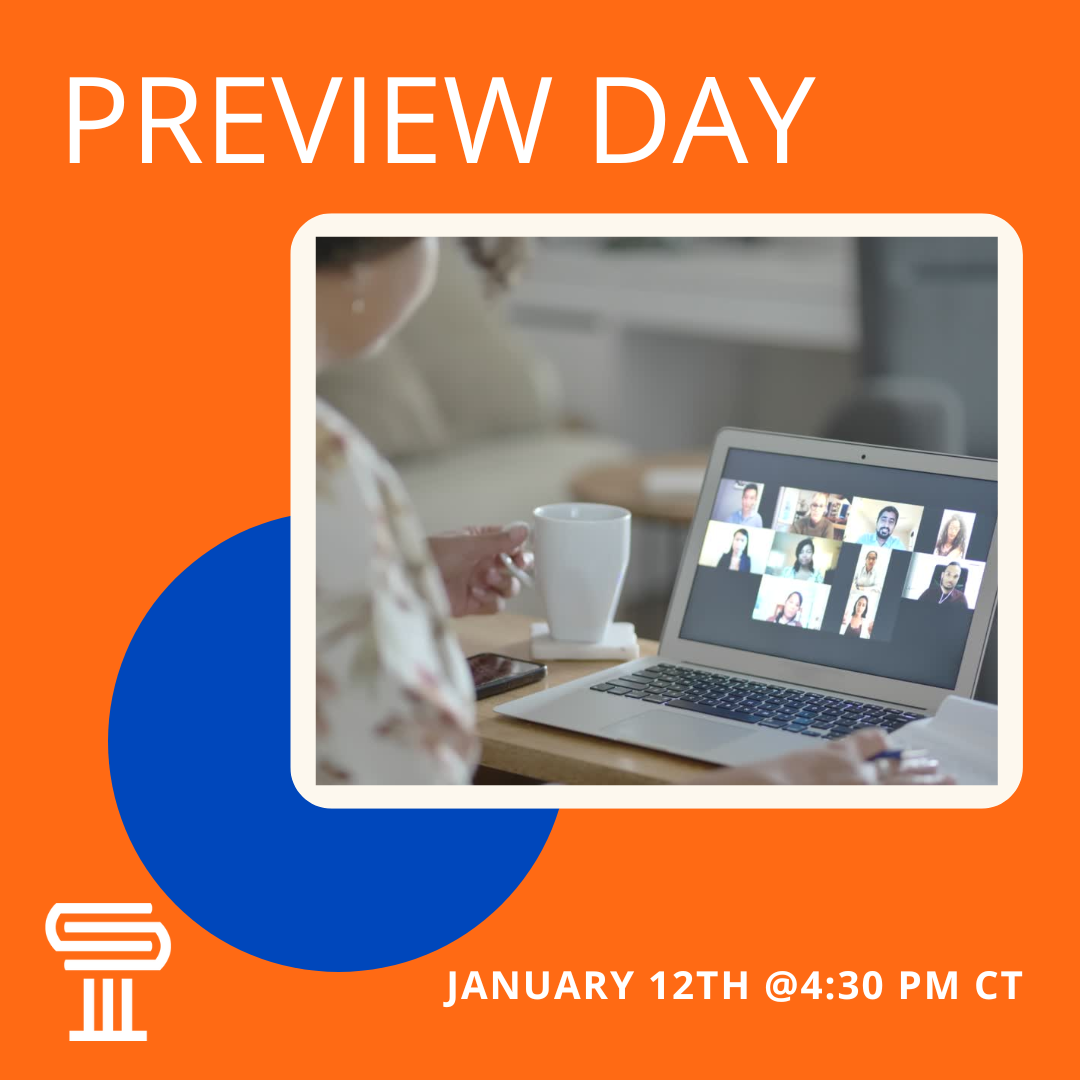 Preview Day announcement with image of someone on a Zoom call.