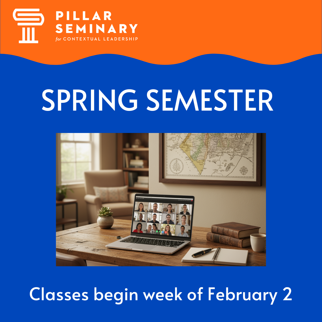 image of a desk with a computer on zoom, books, a notebook, and a pen with an ancient Israel map on the wall