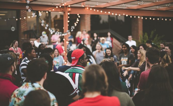 laughing people in party